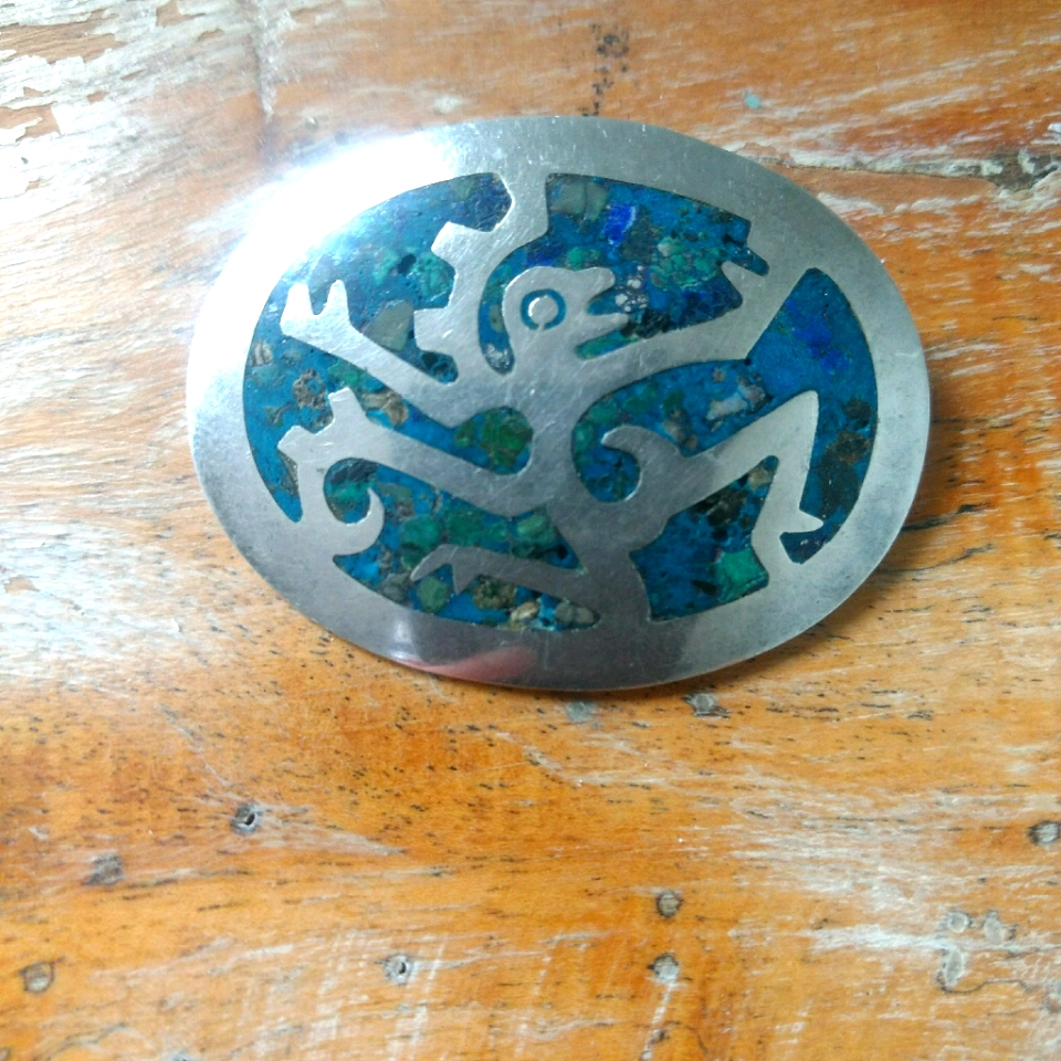 Mexican Silver Alpaca Brooch Vintage